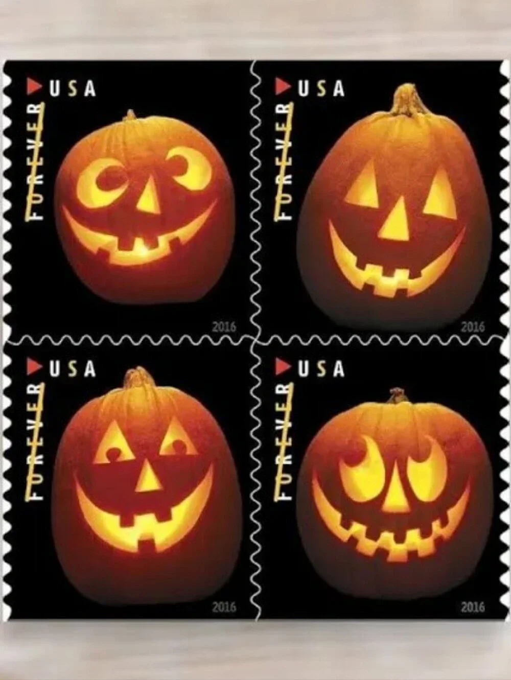100 Jack O' Lantern Pumpkin 2016 Forever Postage Stamps USPS Halloween Skeleton